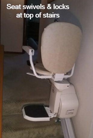 Seat Swivels & Locks Seat swivels & locks at top of stairs